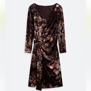 DKNY Floral Velvet Long Sleeve Dress - Multicolor